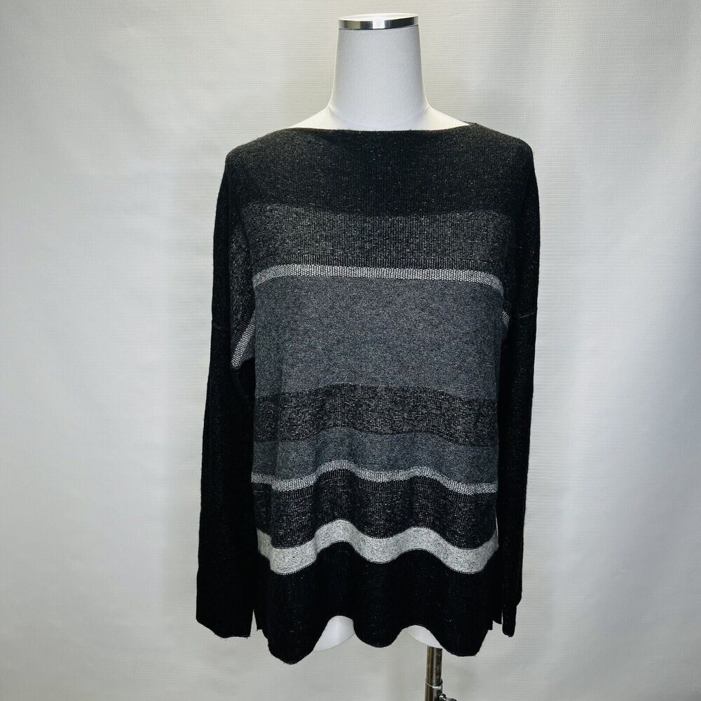 VINCE Womens Gray Cashmere Wool Boat Neck Pullover Striped Sweater Size Medium
